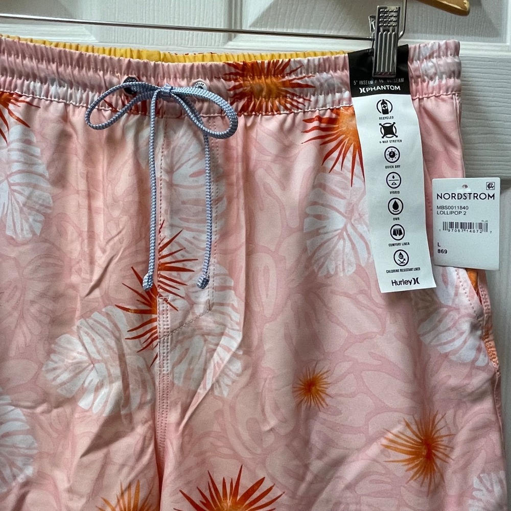 Hurley Phantom Eco Poolside Combo Swim Trucks Men's Size L 5" Inseam Lollipop